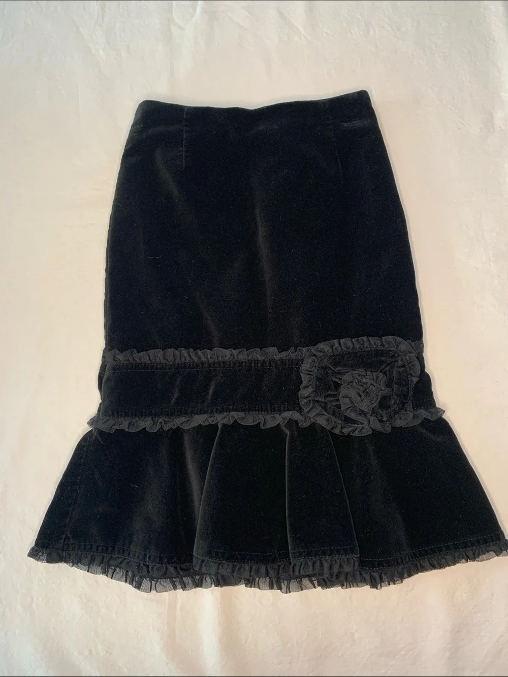 The Children's Place Vintage Black Velvet Ruffle Skirt with Rosette